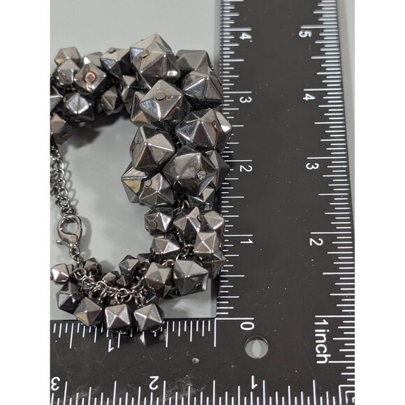 Geometric Gray Metallic Cluster Charm Statement Bracelet 9" - Picture 7 of 7